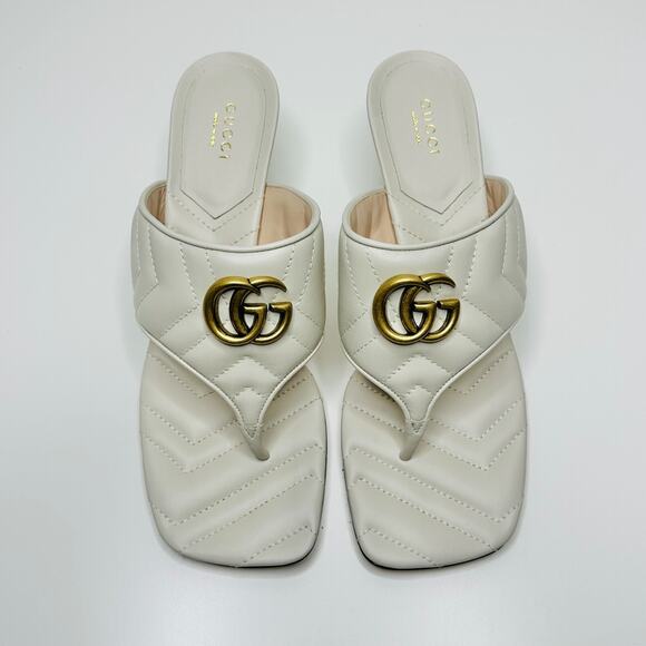 Gucci Marmont Chevron Double G 40/ US 10 Thong Heel Sandals White Leather NIB - Picture 11 of 15